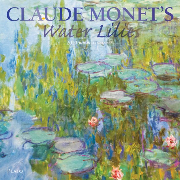 Claude Monet's Water Lilies 2019 12 x 12 Inch Monthly Square Wall Calendar with Foil Stamped Cover by Plato, Impressionism Art Artist Outdoor