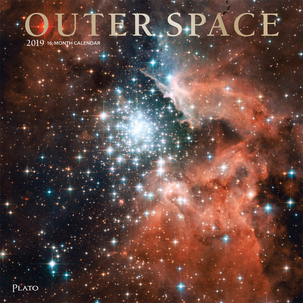 Outer Space 2019 12 x 12 Inch Monthly Square Wall Calendar with Foil Stamped Cover by Plato, Universe Cosmos Inspiration