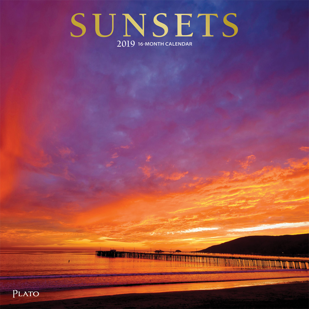 Sunsets 2019 12 x 12 Inch Monthly Square Wall Calendar with Foil Stamped Cover by Plato, Nature Photography Science