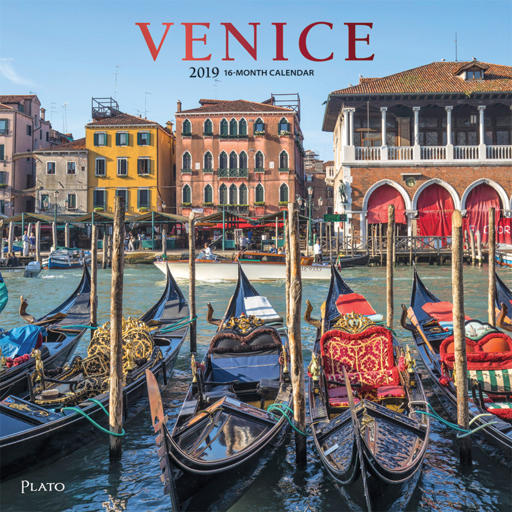 Venice 2019 12 x 12 Inch Monthly Square Wall Calendar with Foil Stamped Cover by Plato, Scenic Travel Europe Italy