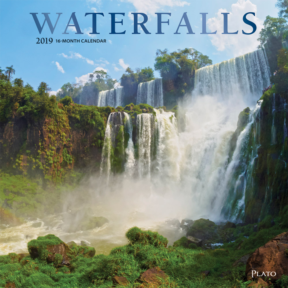Waterfalls 2019 12 x 12 Inch Monthly Square Wall Calendar with Foil Stamped Cover by Plato, Nature Waterfalls