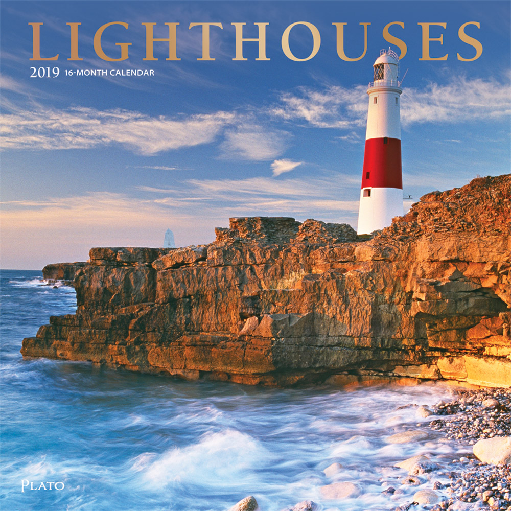 Lighthouses 2019 12 x 12 Inch Monthly Square Wall Calendar with Foil Stamped Cover by Plato, Ocean Sea Coast