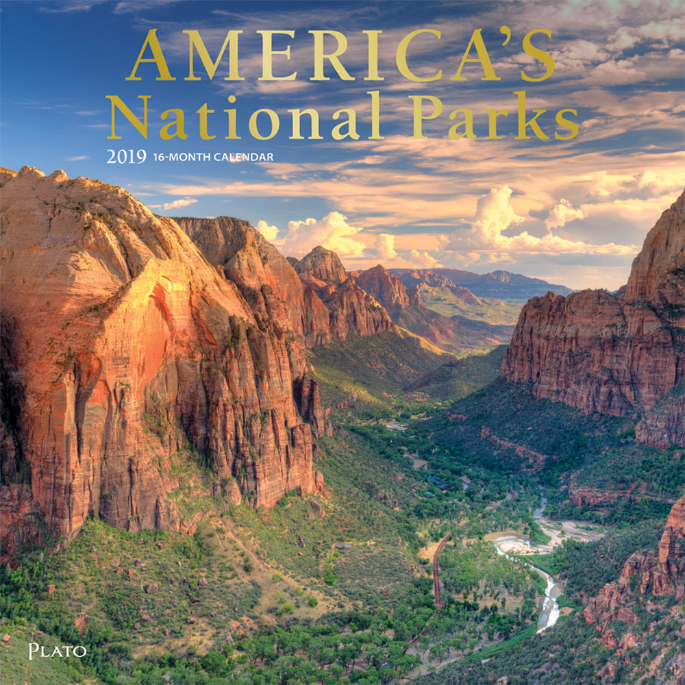 America's National Parks 2019 12 x 12 Inch Monthly Square Wall Calendar with Foil Stamped Cover by Plato, Yosemite Yellowstone