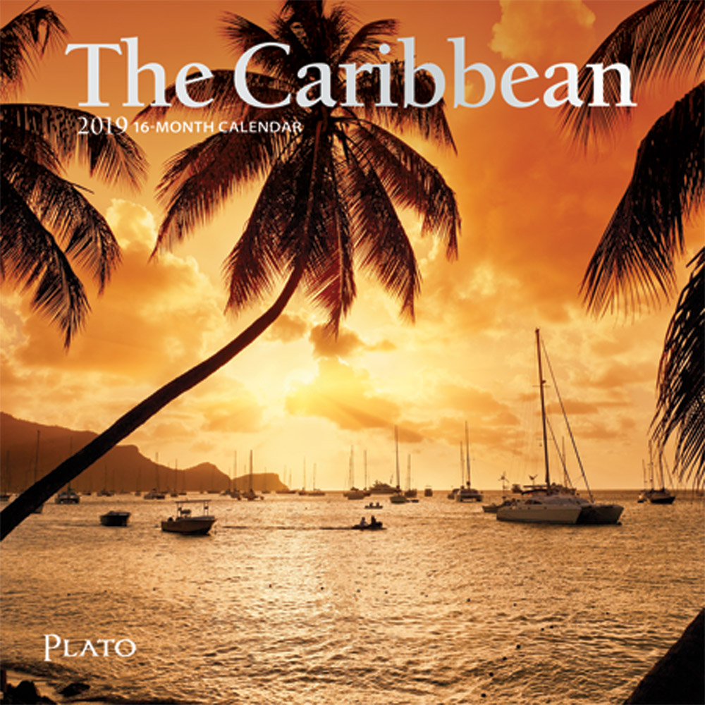 The Caribbean 2019 7 x 7 Inch Monthly Mini Wall Calendar with Foil Stamped Cover by Plato, Travel Nature Beach Tropical