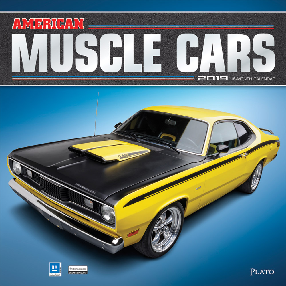 American Muscle Cars 2019 12 x 12 Inch Monthly Square Wall Calendar with Foil Stamped Cover by Plato, USA Motor Ford Chevrolet Chrysler Oldsmobile Pontiac