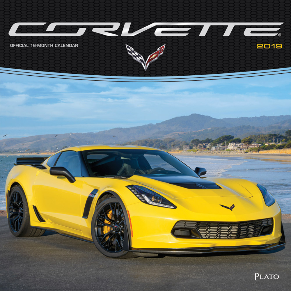 Corvette 2019 12 x 12 Inch Monthly Square Wall Calendar with Foil Stamped Cover by Plato, Chevrolet Motor Muscle Car