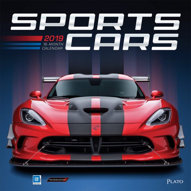 Sports Cars 2019 12 x 12 Inch Monthly Square Wall Calendar with Foil Stamped Cover by Plato, Racing Sports