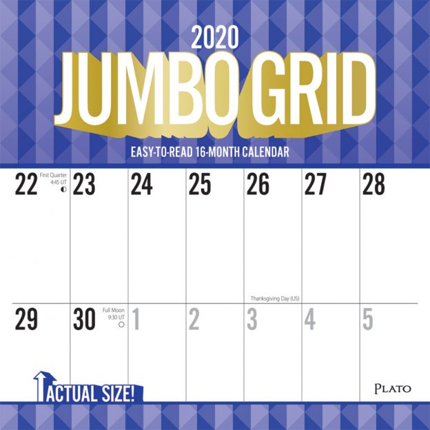 Jumbo Grid Large Print 2020 12 x 12 Inch Monthly Square Wall Calendar with Foil Stamped Cover by Plato, Easy to See with Large Font