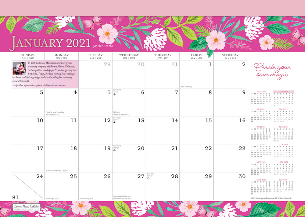 Bonnie Marcus 2021 14 x 10 Inch Monthly Desk Pad Calendar by Plato, Fashion Designer Stationery