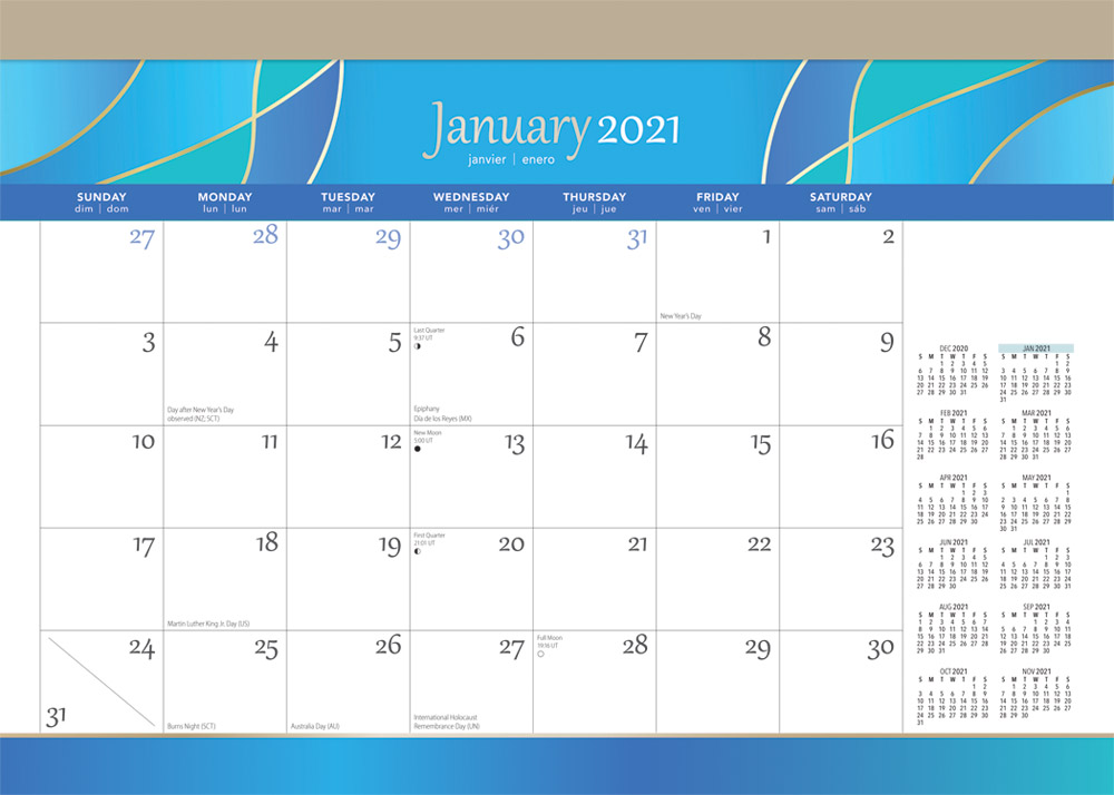 Seaside Currents 2021 14 x 10 Inch Monthly Desk Pad Calendar by Plato, Ocean Sea Beach Art Design