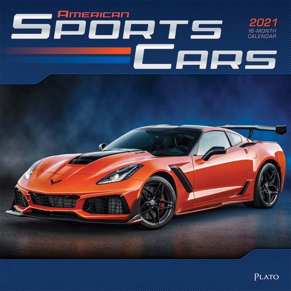 Sports Cars 2021 12 x 12 Inch Monthly Square Wall Calendar with Foil Stamped Cover by Plato, Racing Sports
