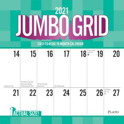 Jumbo Grid Large Print 2021 12 x 12 Inch Monthly Square Wall Calendar with Foil Stamped Cover by Plato, Easy to See with Large Font