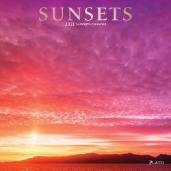 Sunsets 2021 12 x 12 Inch Monthly Square Wall Calendar with Foil Stamped Cover by Plato, Nature Photography Science