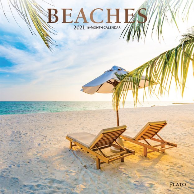 Beaches 2021 12 x 12 Inch Monthly Square Wall Calendar with Foil Stamped Cover by Plato, Travel Nature Tropical