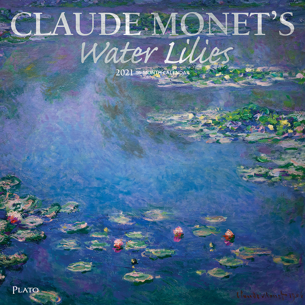 Claude Monet's Water Lilies 2021 12 x 12 Inch Monthly Square Wall Calendar with Foil Stamped Cover by Plato, Impressionism Art Artist Outdoor