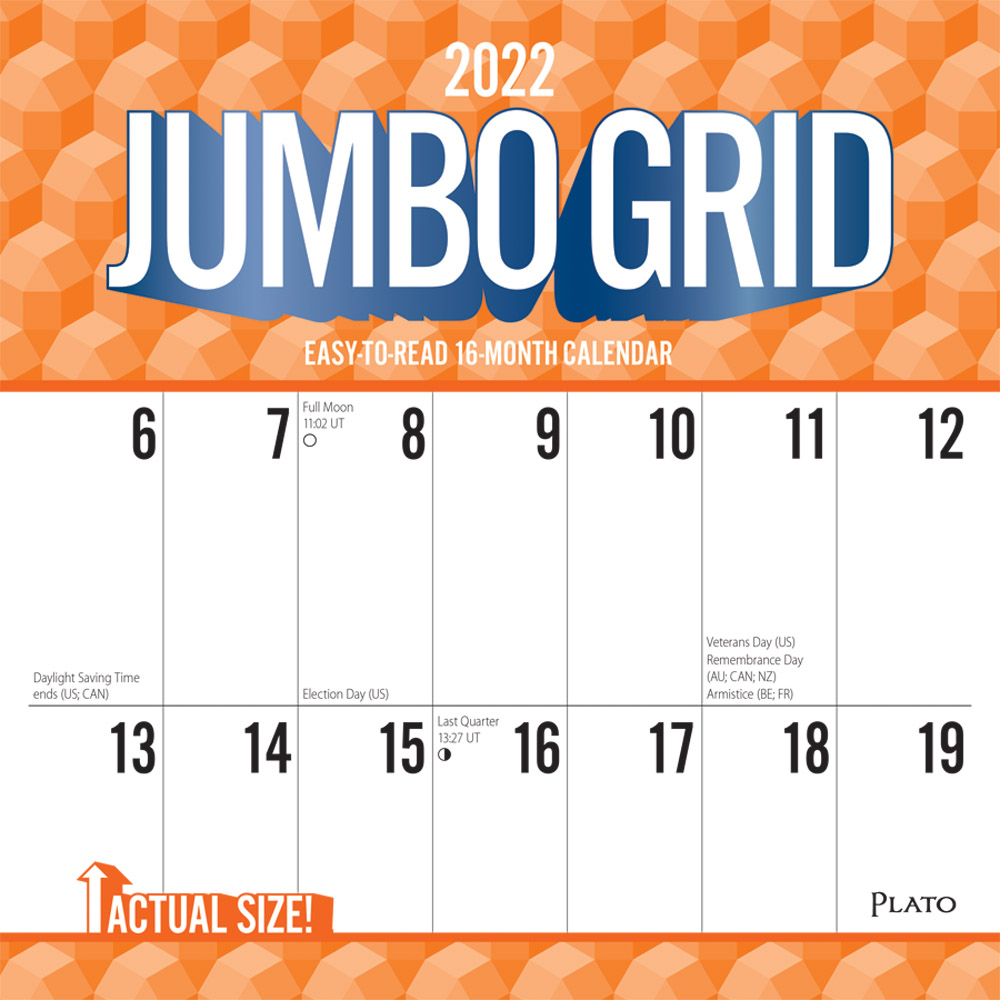 Jumbo Grid Large Print 2022 12 x 12 Inch Monthly Square Wall Calendar with Foil Stamped Cover by Plato, Easy to See with Large Font