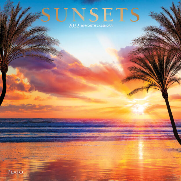 Sunsets 2022 12 x 12 Inch Monthly Square Wall Calendar with Foil Stamped Cover by Plato, Nature Photography Science