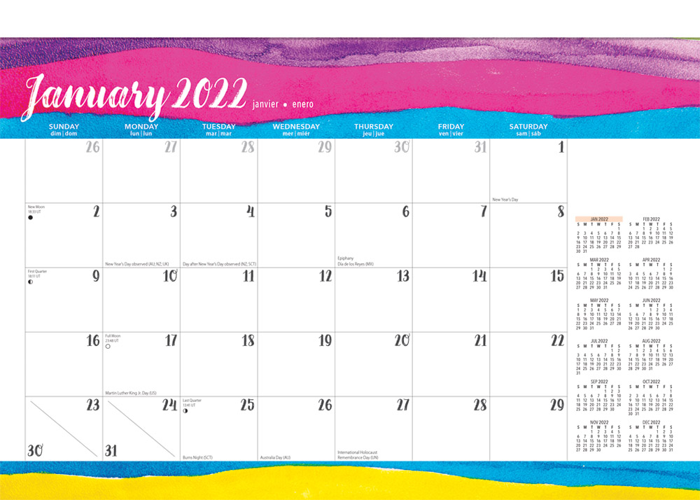 Happy Hues 2022 14 x 10 Inch Monthly Desk Pad Calendar by Plato, Fashion Designer Stationery