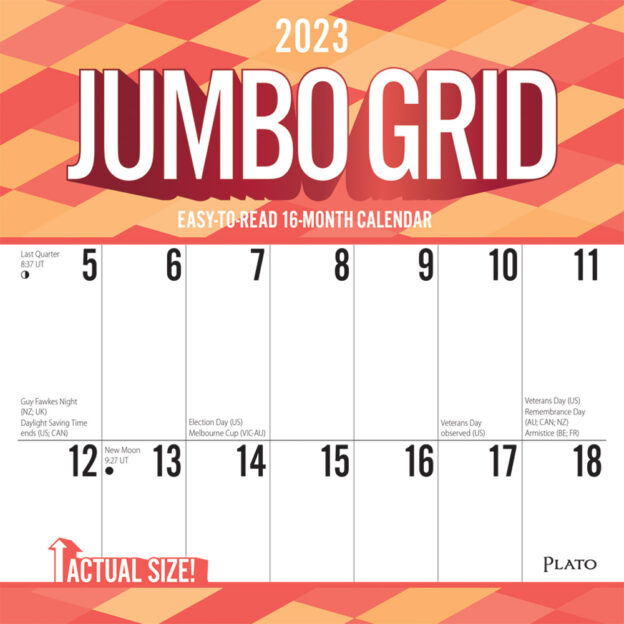 Jumbo Grid Large Print | 2023 12 x 24 Inch Monthly Square Wall Calendar | Foil Stamped Cover | Plato | Easy to See Large Font