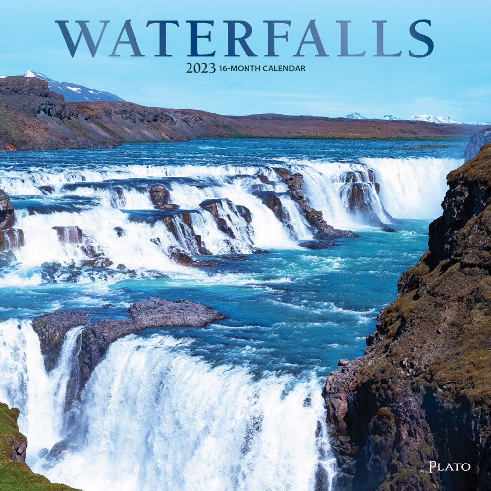 Waterfalls | 2023 12 x 24 Inch Monthly Square Wall Calendar | Foil Stamped Cover | Plato | Nature River Lake