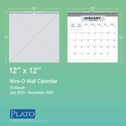 2024 12 x 12 Inch 18 Months Monthly Square Wire-O Calendar | Sticker Sheet | July 2023 - December 2024