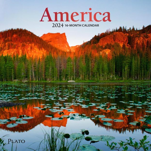 America | 2024 7 x 14 Inch Monthly Mini Wall Calendar | Foil Stamped Cover | Plato | USA United States