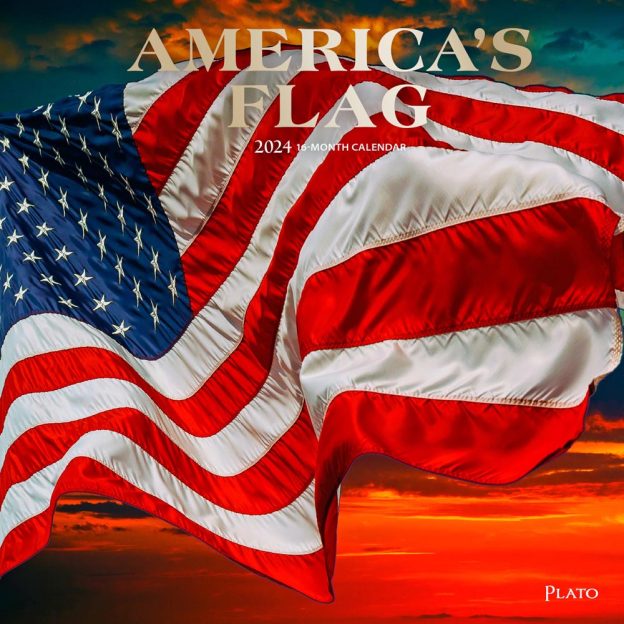 America's Flag | 2024 12 x 24 Inch Monthly Square Wall Calendar | Foil Stamped Cover | Plato | USA United States of America