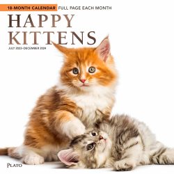 Happy Kittens | 2024 12 x 24 Inch 18 Months Monthly Square Wall Calendar | Foil Stamped Cover | July 2023 - December 2024 | Plato | Animals Cats Feline