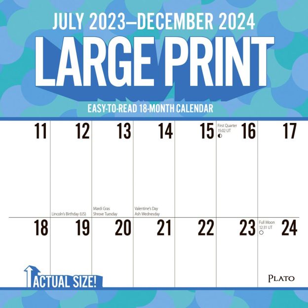 Large Print | 2024 12 x 24 Inch 18 Months Monthly Square Wall Calendar | July 2023 - December 2024 | Matte Paper | Plato | Easy to See Large Font