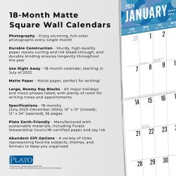 2024 12 x 24 Inch 18 Months Monthly Square Wall Calendar | July 2023 - December 2024 | Matte Paper
