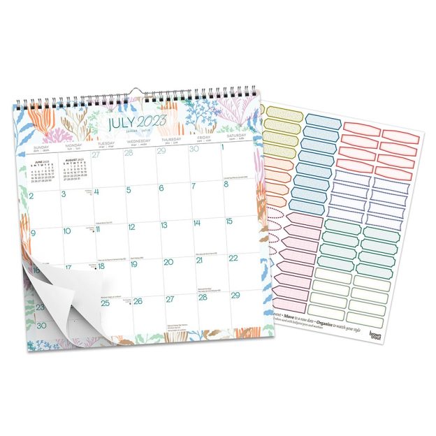 Seaside Currents | 2024 12 x 12 Inch 18 Months Monthly Square Wire-O Calendar | Sticker Sheet | July 2023 - December 2024 | Plato | Stationery Planning