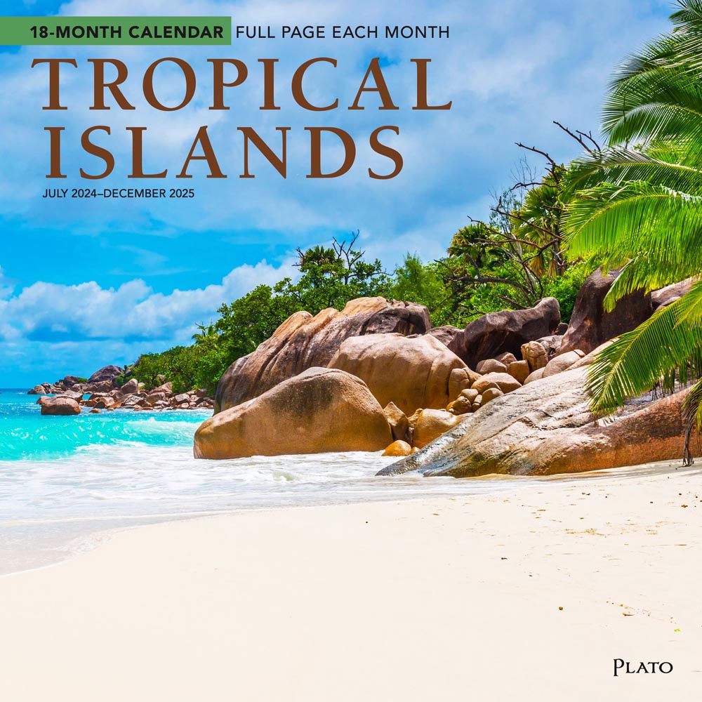 Tropical Islands | 2025 12 x 24 Inch 18 Months Monthly Square Wall Calendar | July 2024 - December 2025 | Plastic-Free | Plato | Scenic Travel Photography