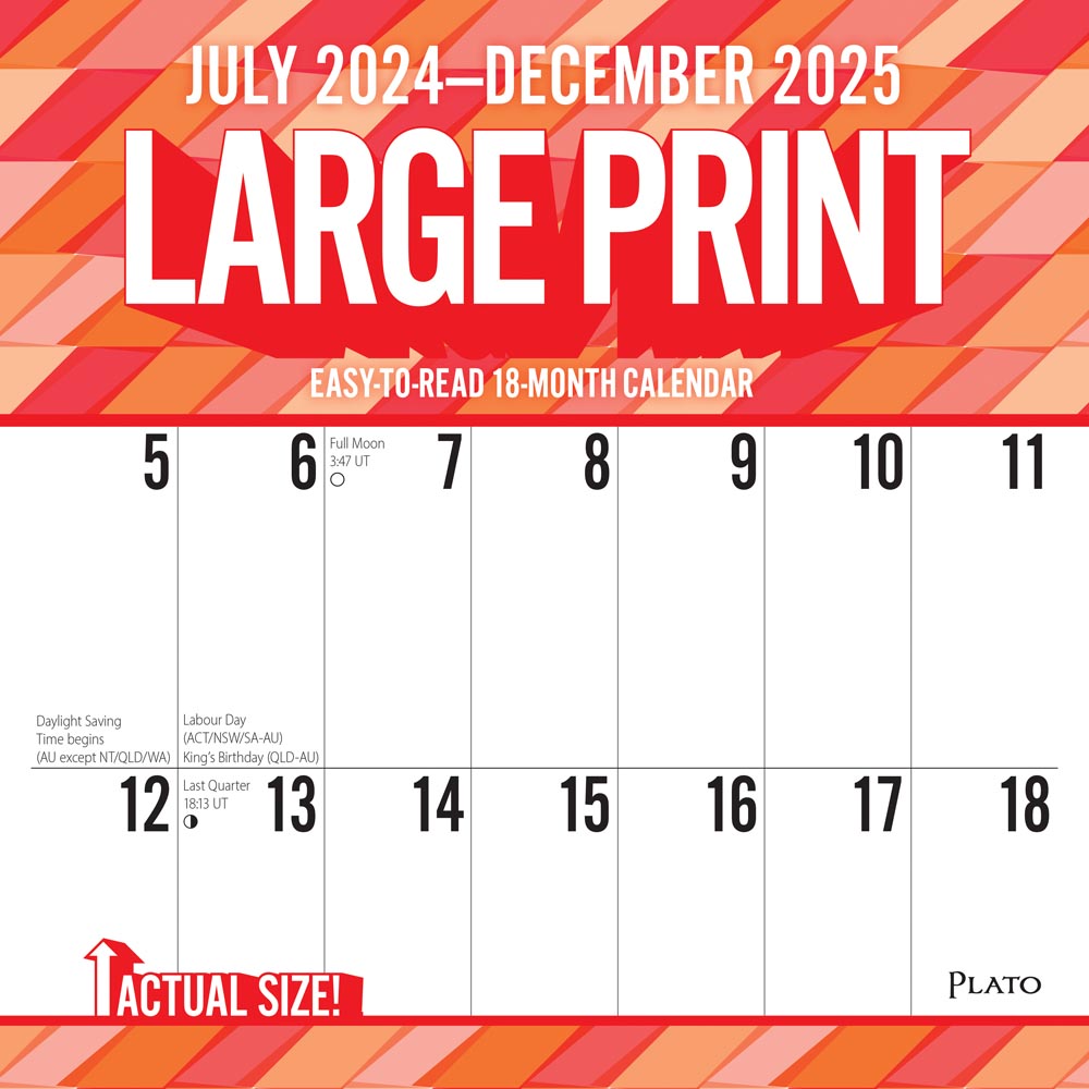 Large Print | 2025 12 x 24 Inch 18 Months Monthly Square Wall Calendar | July 2024 - December 2025 | Matte Paper | Plastic-Free | Plato | Easy to See Large Font