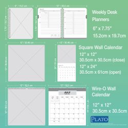 2025 18 Months Bundle | Desk Planner, Square Wall, and Square Wire-O Calendar | July 2024 - December 2025 | Plato