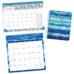 Seaside Currents and Spring Awakening 2025 18 Months Bundle | Desk Pad, Desk Planner, and Square Wire-O Calendar | July 2024 - December 2025 | Plato | Family Stationery Design