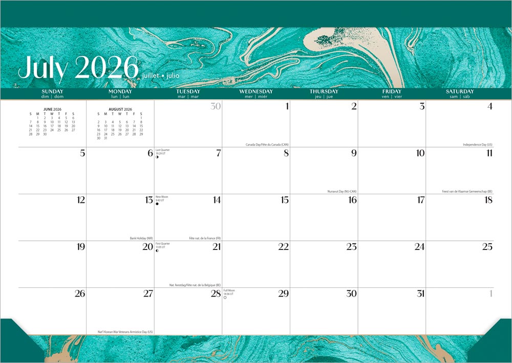 Crackled Blush | 2027 14 x 10 Inch 18 Months Monthly Desk Pad Calendar | July 2026 - December 2027 | Sticker Sheet | Plato | Planning Stationery