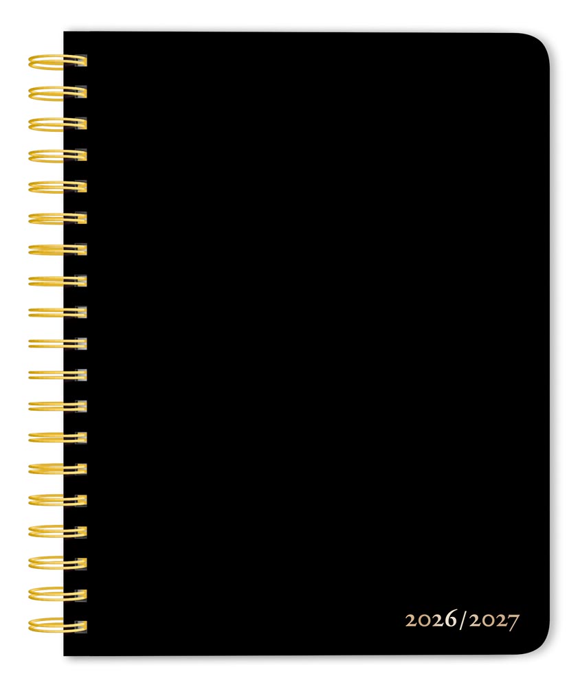Black Solid | 2027 6 x 7.75 Inch 18 Months Weekly Desk Planner | Foil Stamped Cover | July 2026 - December 2027 | Plato | Planning Stationery