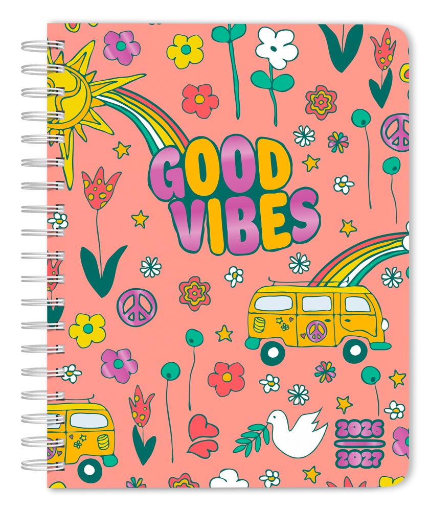 Good Vibes | 2027 6 x 7.75 Inch 18 Months Weekly Desk Planner | Foil Stamped Cover | July 2026 - December 2027 | Plato | Planning Stationery