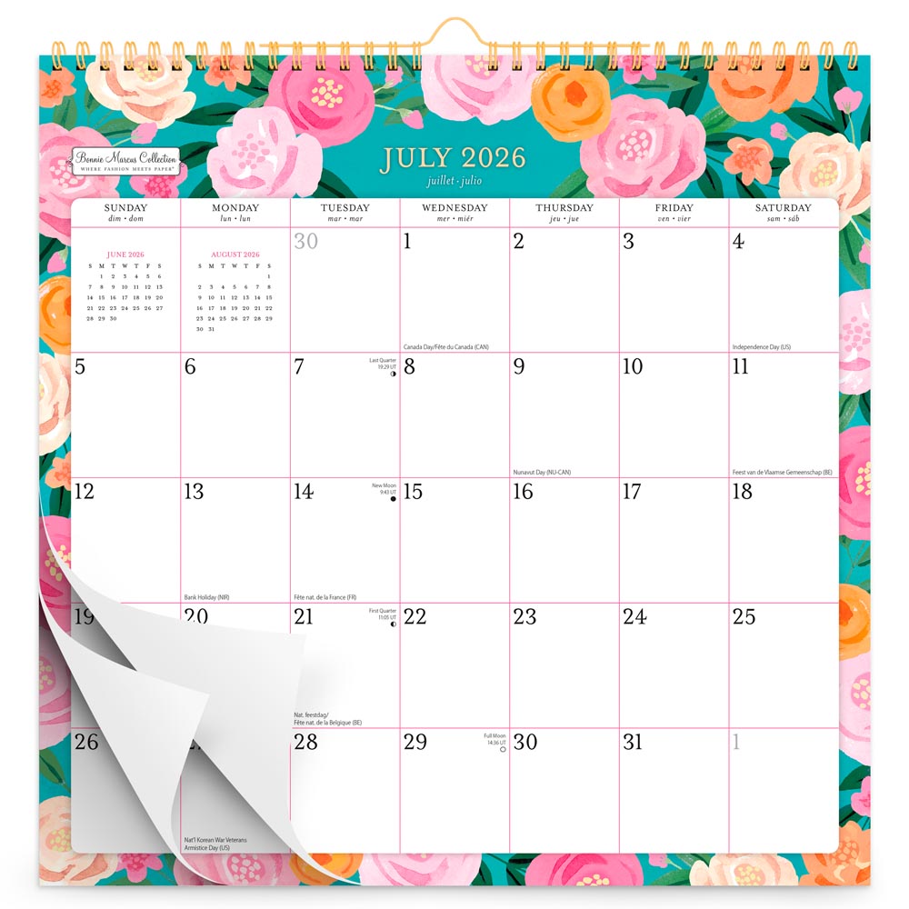 Bonnie Marcus OFFICIAL | 2027 12 x 12 Inch (Hanging) 18 Months Monthly Square Wire-O Calendar | Sticker Sheet | July 2026 - December 2027 | Plato | Fashion Designer Stationery
