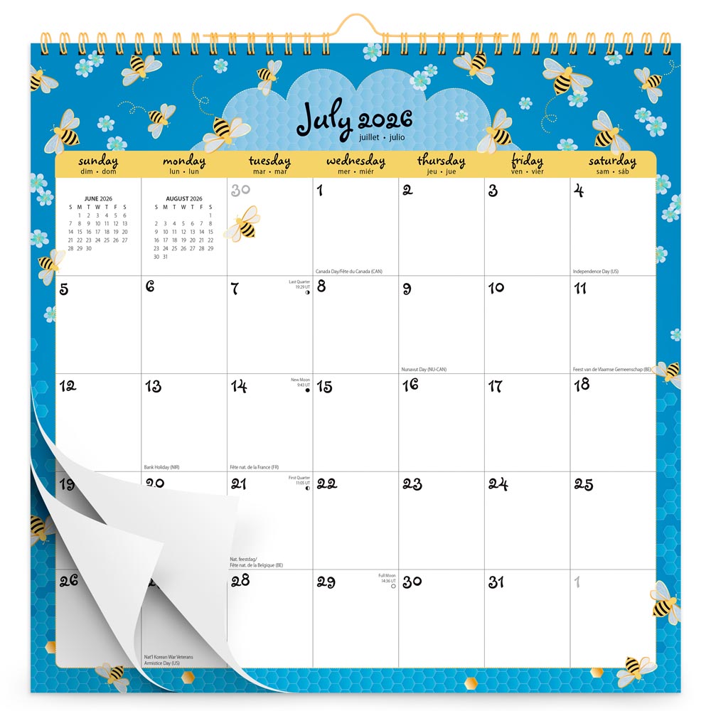 Busy Bees | 2027 12 x 12 Inch (Hanging) 18 Months Monthly Square Wire-O Calendar | Sticker Sheet | July 2026 - December 2027 | Plato | Planning Stationery