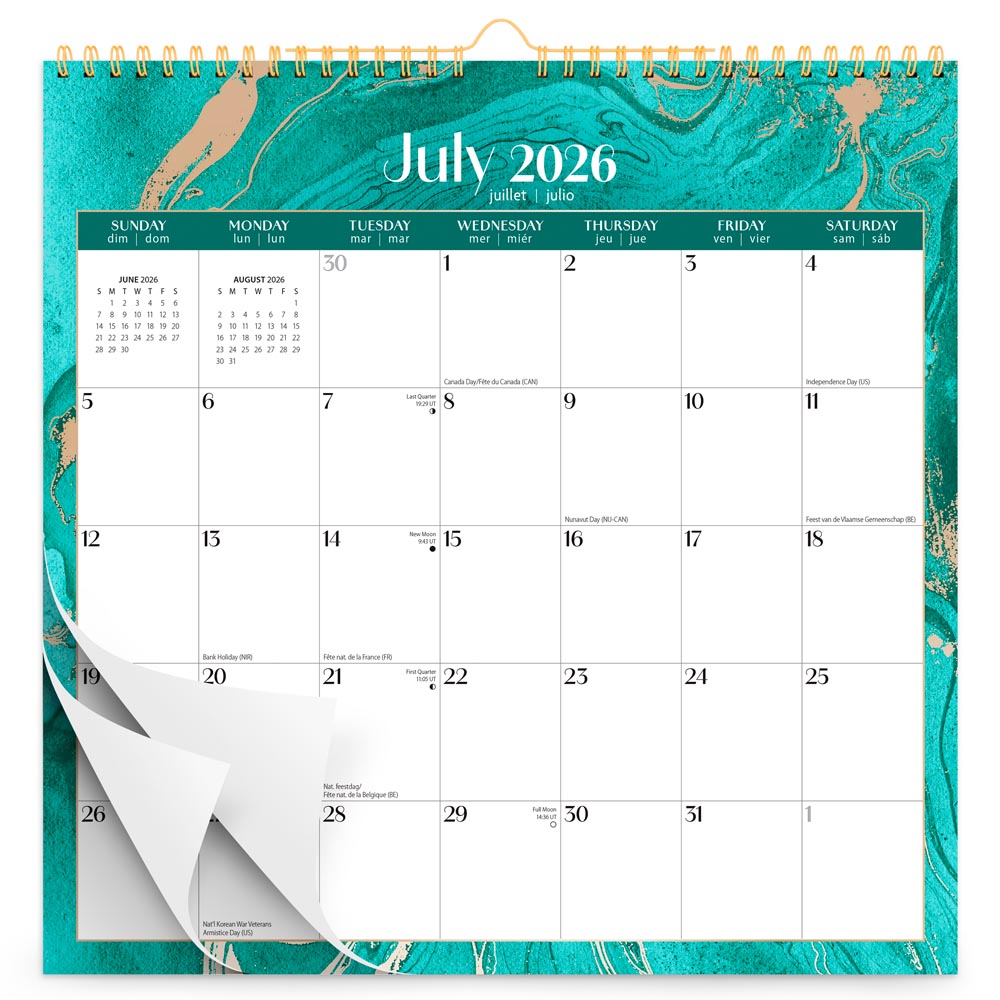 Crackled Blush | 2027 12 x 12 Inch (Hanging) 18 Months Monthly Square Wire-O Calendar | Sticker Sheet | July 2026 - December 2027 | Plato | Planning Stationery
