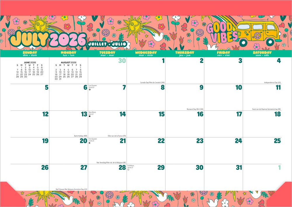 Good Vibes | 2027 14 x 10 Inch 18 Months Monthly Desk Pad Calendar | July 2026 - December 2027 | Sticker Sheet | Plato | Planning Stationery