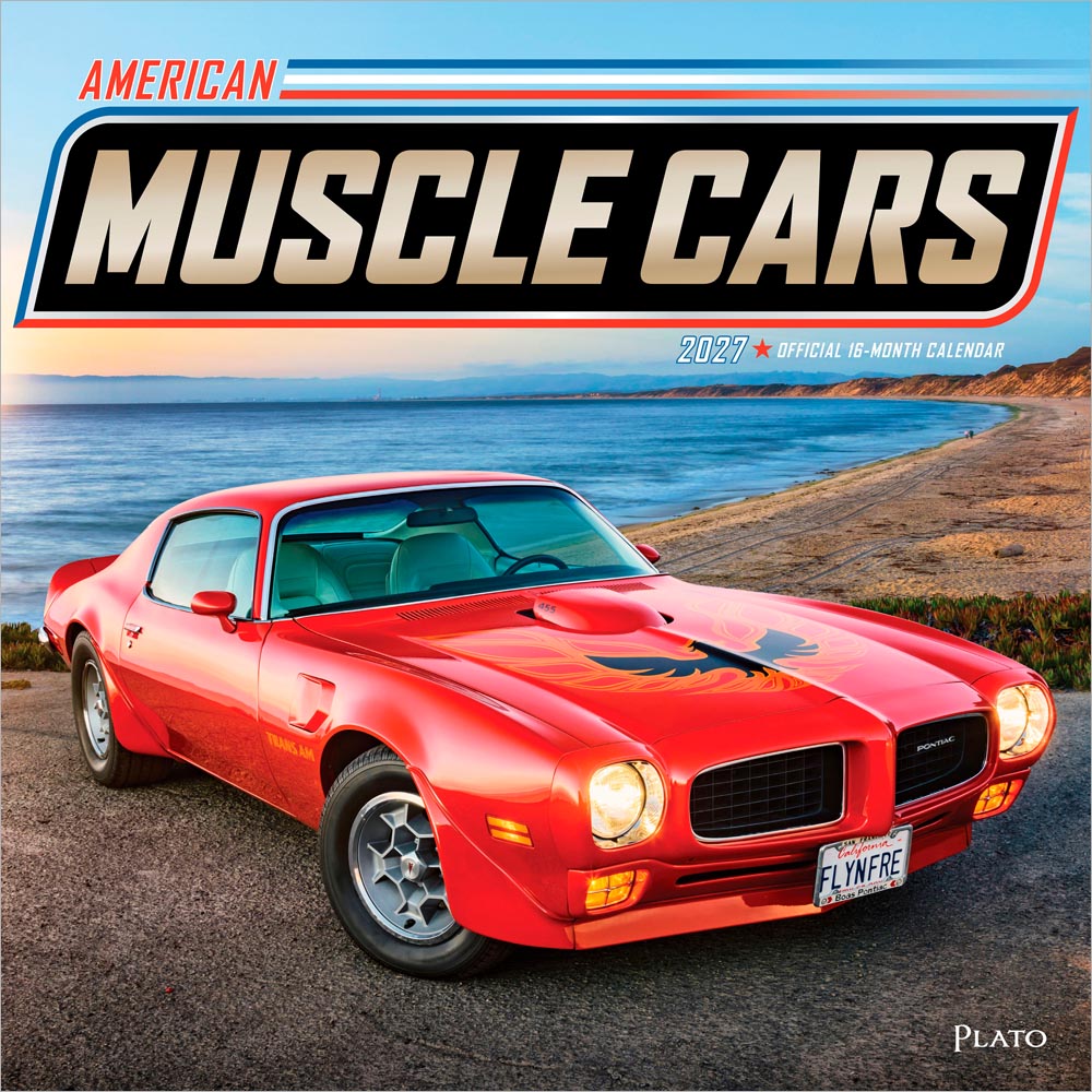 American Muscle Cars OFFICIAL | 2027 12 x 24 Inch (Hanging) Monthly Square Wall Calendar | Foil Stamped Cover | Plato | USA Motor Ford Chevrolet Chrysler Oldsmobile Pontiac
