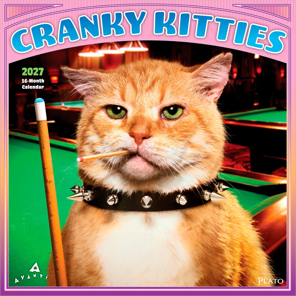 Avanti Cranky Kitties OFFICIAL | 2027 12 x 24 Inch (Hanging) Monthly Square Wall Calendar | Plato | Angry Cat Humor