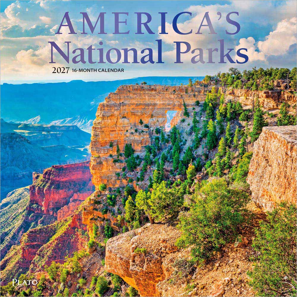 America's National Parks | 2027 12 x 24 Inch (Hanging) Monthly Square Wall Calendar | Foil Stamped Cover | Plato | Yosemite Yellowstone