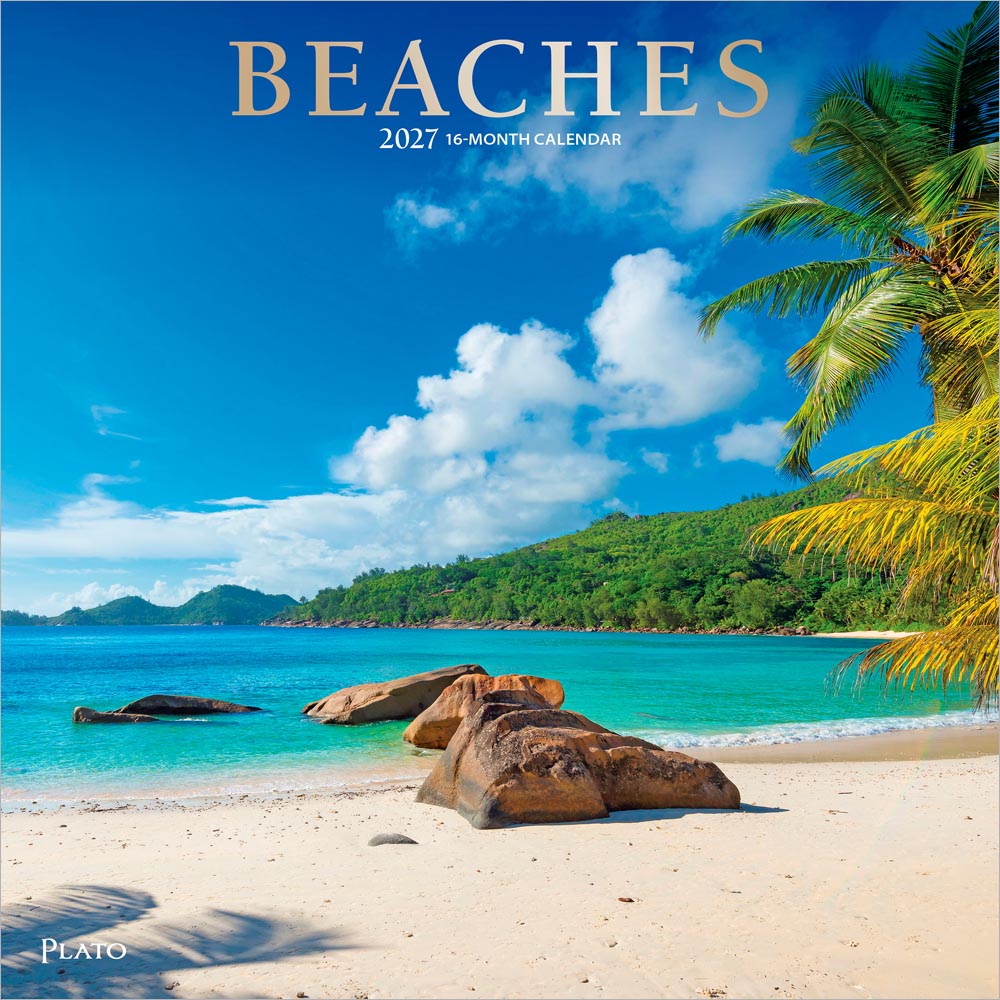 Beaches | 2027 12 x 24 Inch (Hanging) Monthly Square Wall Calendar | Foil Stamped Cover | Plato | Travel Nature Tropical