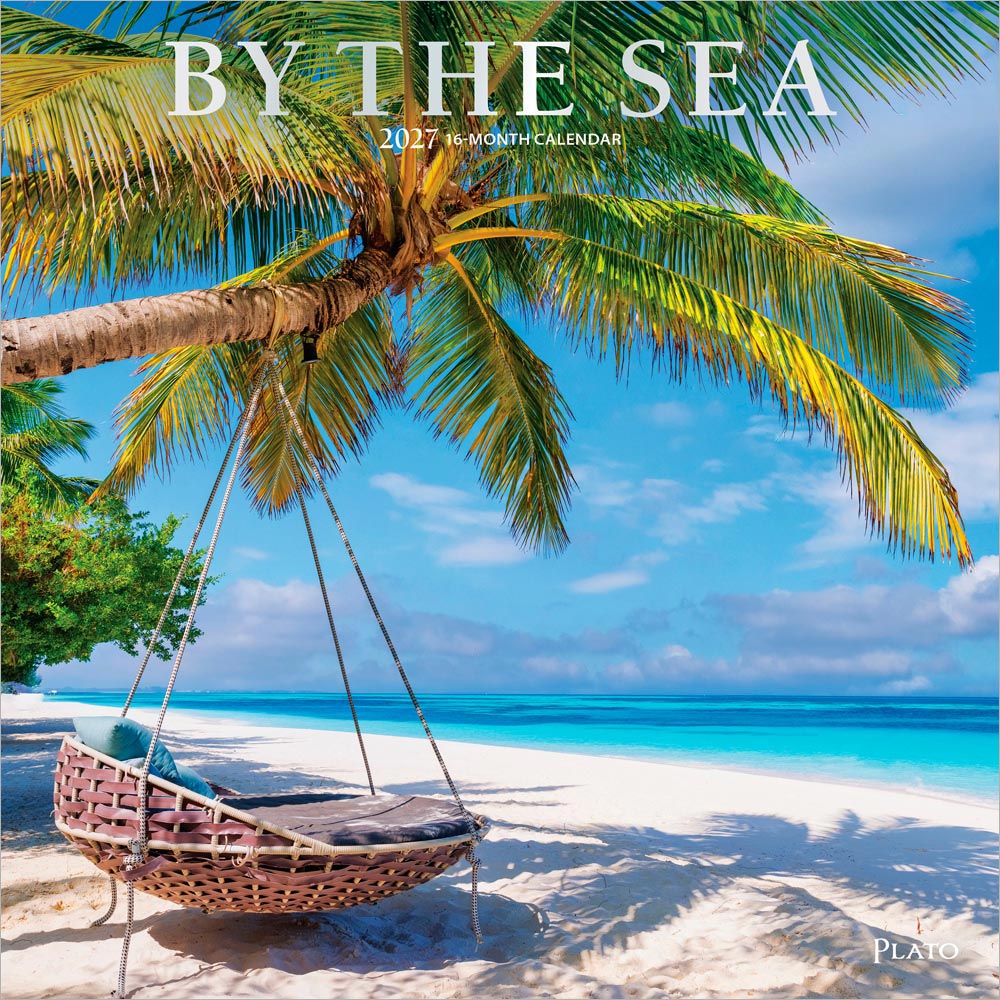 By the Sea | 2027 12 x 24 Inch (Hanging) Monthly Square Wall Calendar | Foil Stamped Cover | Plato | Waves Sun Clear Blue Sky