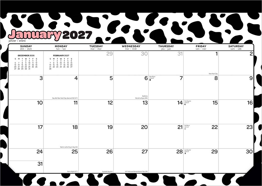 Cow Prints | 2027 15.5 x 11 Inch Monthly Desk Pad Calendar | Sticker Sheet | Plato | Artwork Animals