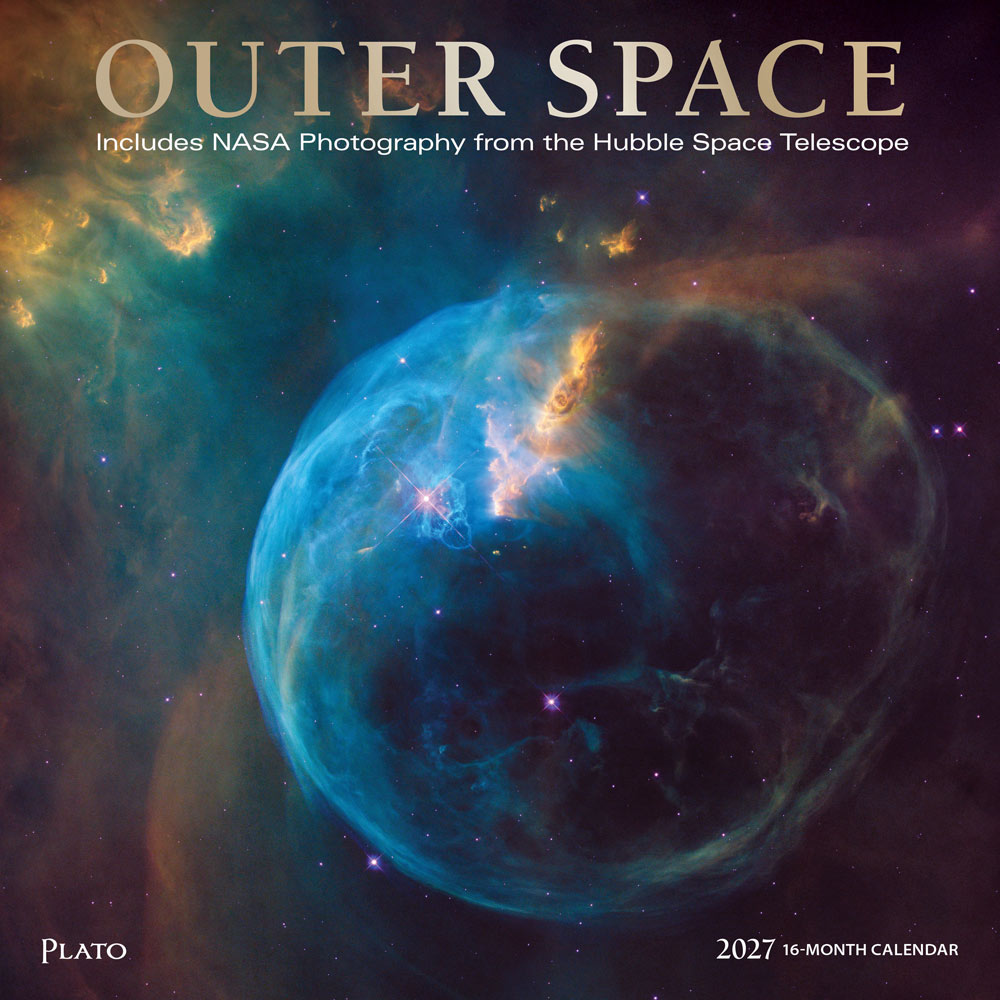 Outer Space | 2027 12 x 24 Inch (Hanging) Monthly Square Wall Calendar | Foil Stamped Cover | Plato | Universe Cosmos Inspiration