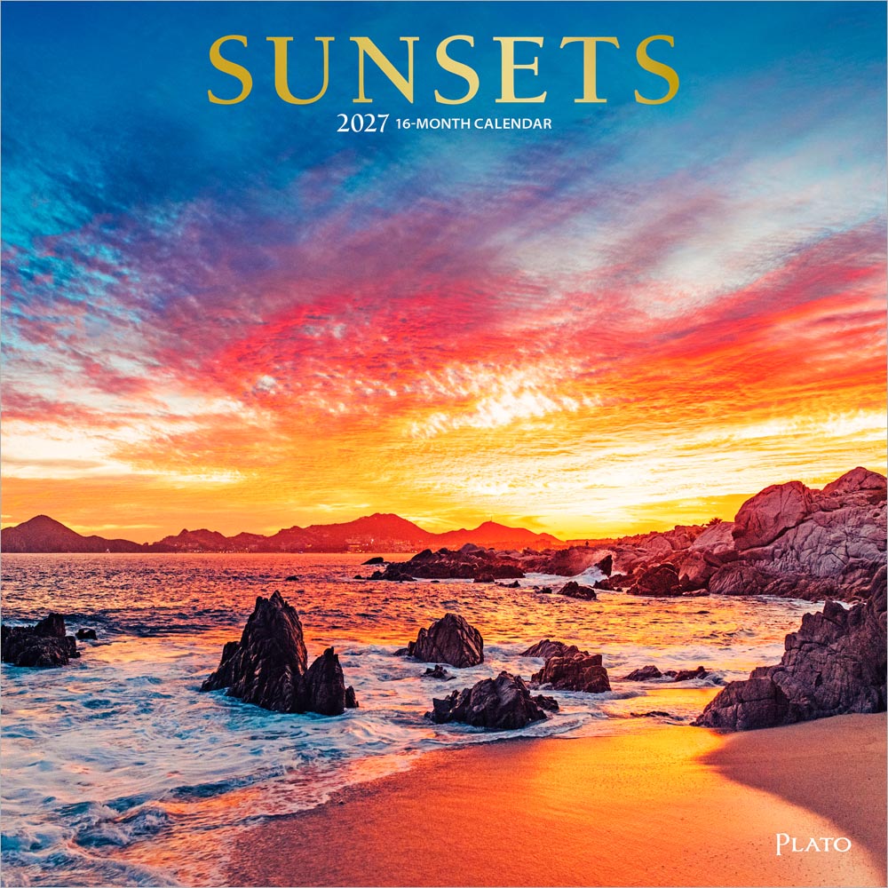 Sunsets | 2027 12 x 24 Inch (Hanging) Monthly Square Wall Calendar | Foil Stamped Cover | Plato | Nature Photography Science